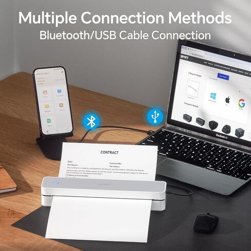 HPRT MT610 Pro Portable Printer Wireless for Travel, Support 8.5x11 US Letter&A4 Thermal Paper, Bluetooth Thermal Printer, Compatible with Android and iOS Phone & Laptop, Inkless Printer, White in Kuwait