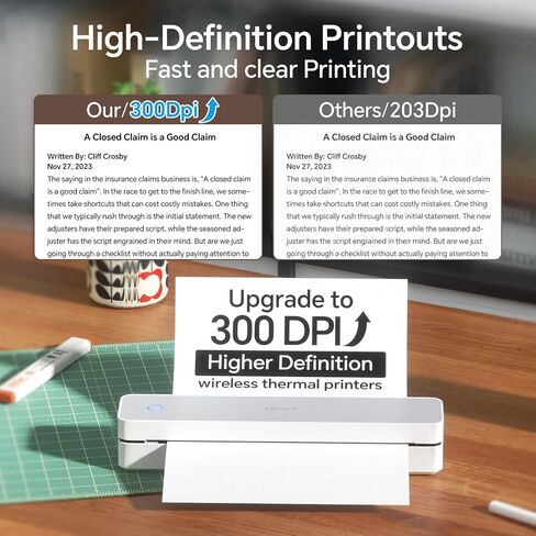 HPRT MT610 Pro Portable Printer Wireless for Travel, Support 8.5x11 US Letter&A4 Thermal Paper, Bluetooth Thermal Printer, Compatible with Android and iOS Phone & Laptop, Inkless Printer, White in Kuwait