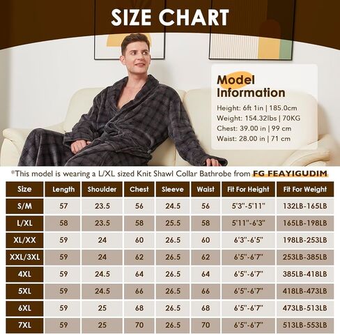 Men's Fleece Plush Bathrobe Full Length Big and Tall Shawl Collar Plaid Men Robe in Saudi Arabia