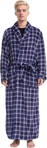 Men's Fleece Plush Bathrobe Full Length Big and Tall Shawl Collar Plaid Men Robe in Saudi Arabia