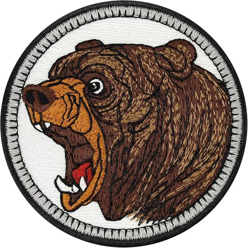 Brown Bear Embroidered Patch | Grizzly Bear Patch Native Animals Canada Wildlife | Environmental Protection Sticker Fabric Appliqué to Sew-on/Iron-on for Jeans,Hats,Shirts - 2.55X2.55 in in Kuwait
