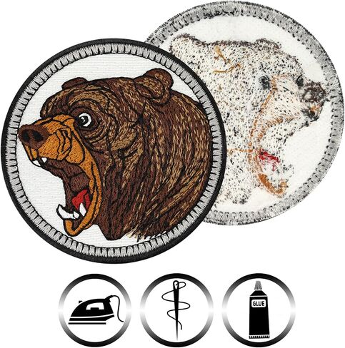 Brown Bear Embroidered Patch | Grizzly Bear Patch Native Animals Canada Wildlife | Environmental Protection Sticker Fabric Appliqué to Sew-on/Iron-on for Jeans,Hats,Shirts - 2.55X2.55 in in Kuwait