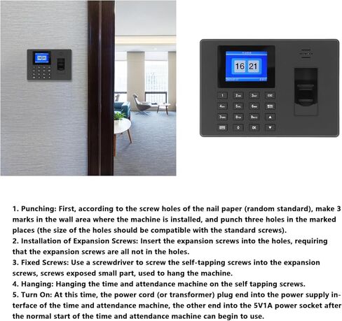 Attendance Machine, Fingerprint Time Clocks for Employees Small Business with Finger Scan,Password, Auto Calculate Working Hours (US Plug) in Saudi Arabia