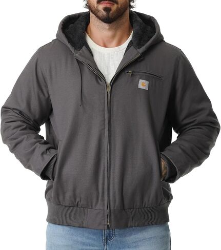 Men's Work Coat Washed Duck Fleece Lined Waterproof Workwear Fit Relaxed Winter Hooded Active Jacket in Saudi Arabia