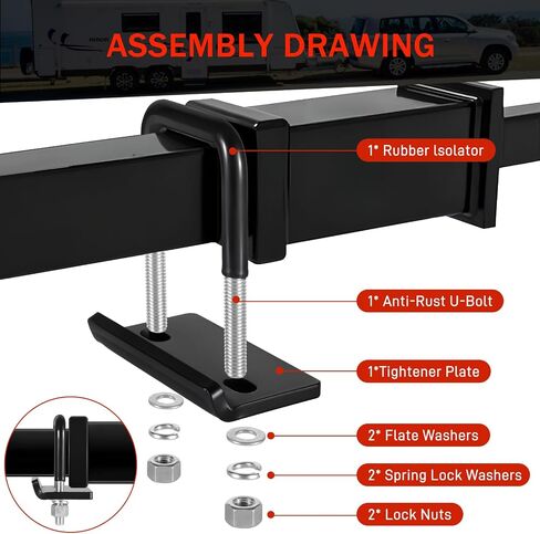 BOYISEN Hitch Tightener Anti Rattle for 2" inch Trailer Hitches, No Rattle Noise Tow Hitch Clamp, Rust-Free Hitch Stabilizer, Reduce Movement on Hitch Mount Hitch Cargo Carrier Bike Rack (2" Black) in Kuwait