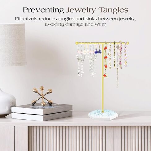 Jewelry Organizer Tower, T-bar Necklace Holder, Metal Jewelry Organizer for Bracelets, Necklaces, Earrings, Rings and Watches (golden+white) in Saudi Arabia