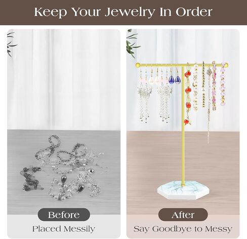 Jewelry Organizer Tower, T-bar Necklace Holder, Metal Jewelry Organizer for Bracelets, Necklaces, Earrings, Rings and Watches (golden+white) in Saudi Arabia