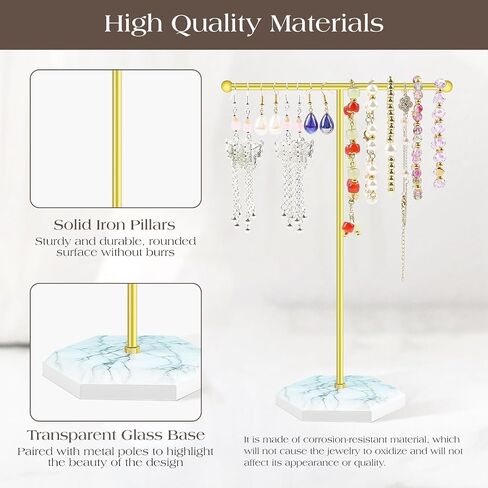 Jewelry Organizer Tower, T-bar Necklace Holder, Metal Jewelry Organizer for Bracelets, Necklaces, Earrings, Rings and Watches (golden+white) in Saudi Arabia