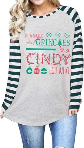MNLYBABY Be A Cindy Lou Who تي شيرت تي شيرت عيد الميلاد راجلان كم طويل بلايز الربط البيسبول تي شيرت للنساء in Saudi Arabia