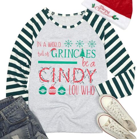 MNLYBABY Be A Cindy Lou Who تي شيرت تي شيرت عيد الميلاد راجلان كم طويل بلايز الربط البيسبول تي شيرت للنساء in Saudi Arabia