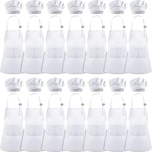 Handepo 28 Pcs Kid Apron and Chef Hat Set Adjustable Bib Apron with Pockets for Kids Cooking Baking Painting Crafting in Saudi Arabia