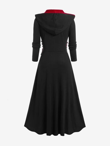 Rosegal Women Plus Size Goth Longline Coat Hooded Lace-up Front Zipper Maxi Coat Punk Rivet Overcoat Outwear in Saudi Arabia
