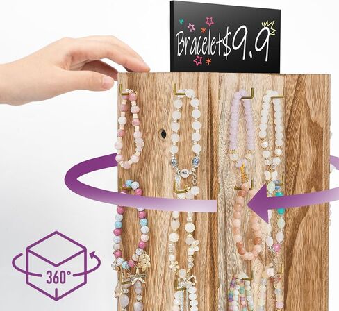 Pinzoveco Bracelet Holder, Rotating Bracelet Display 40 Hooks for Bracelets & Keychains, Large Capacity Wooden Jewerly Display Stand for Vendors (Brown) in Saudi Arabia