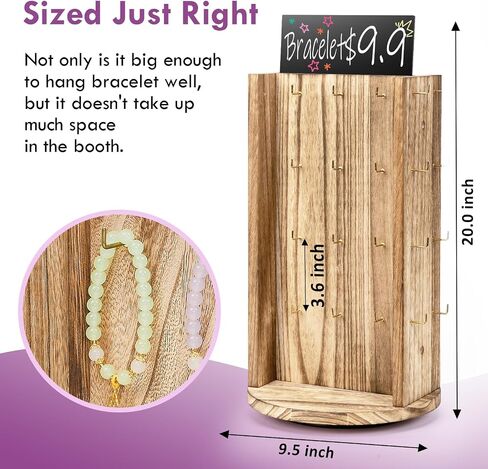 Pinzoveco Bracelet Holder, Rotating Bracelet Display 40 Hooks for Bracelets & Keychains, Large Capacity Wooden Jewerly Display Stand for Vendors (Brown) in Saudi Arabia
