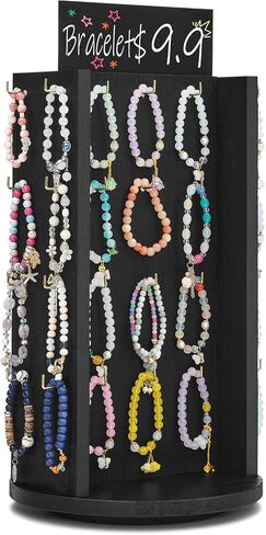 Pinzoveco Bracelet Holder, Rotating Bracelet Display 40 Hooks for Bracelets & Keychains, Large Capacity Wooden Jewerly Display Stand for Vendors (Brown) in Saudi Arabia