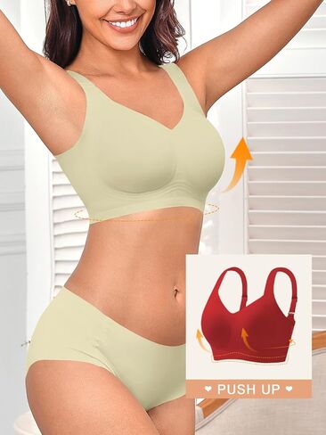 Women Wireless Seamless Bras Full Coverage No Underwire Push Up Bralettes Everyday Bra Comfort Wirefree Padded Bras in Saudi Arabia