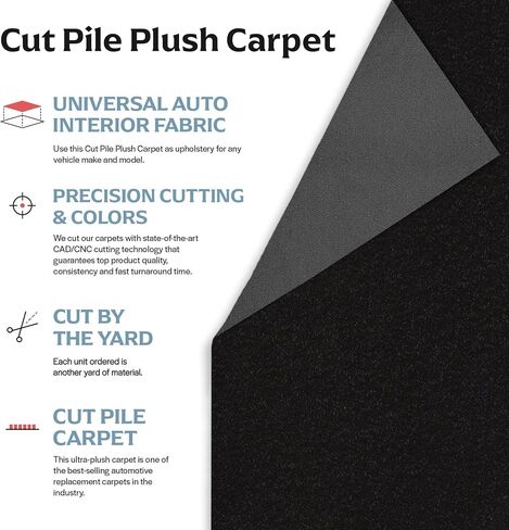 Newark Auto Automotive Cut Pile Plush Carpet, Car Upholstery for Floor Mats, Trunk, Dashboard, Speaker Box, Door Panel, Replacement Carpeting for Vehicle Interior, Truck, 40"W (Black) in Saudi Arabia