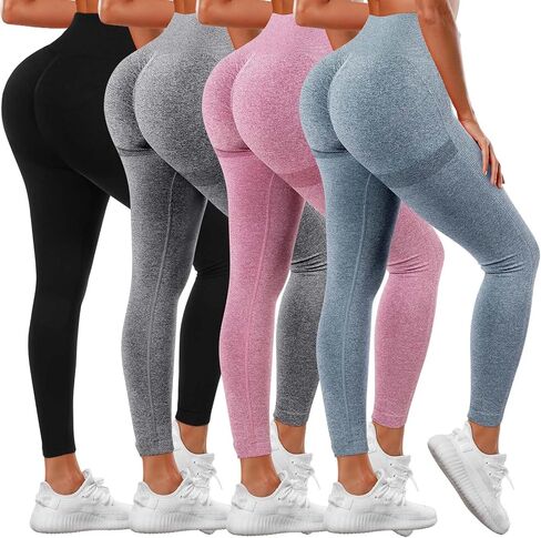 4 Pack Women Butt Lifting Workout Leggings, High Waist Seamless Gym Legging Yoga Scrunch Pants in Kuwait