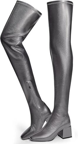 MUCCCUTE Thigh High Boots for Women Over the Knee Square Toe GoGo Boot Fashion Chunky Block Heel Sexy Stretch Long Boots with Zipper in Saudi Arabia