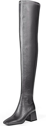 MUCCCUTE Thigh High Boots for Women Over the Knee Square Toe GoGo Boot Fashion Chunky Block Heel Sexy Stretch Long Boots with Zipper in Saudi Arabia