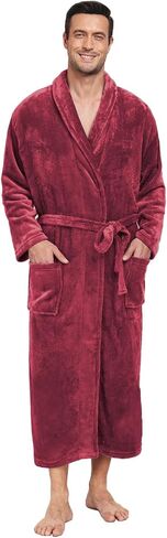 Men's Plush Fleece Robe Ultra Soft Fluffy Full Length Bathrobe Shawl Collar Winter Warm Spa Robes for Men in Saudi Arabia