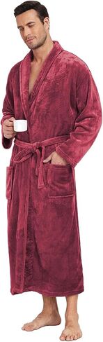 Men's Plush Fleece Robe Ultra Soft Fluffy Full Length Bathrobe Shawl Collar Winter Warm Spa Robes for Men in Saudi Arabia