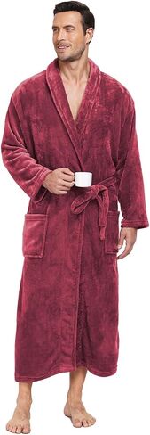 Men's Plush Fleece Robe Ultra Soft Fluffy Full Length Bathrobe Shawl Collar Winter Warm Spa Robes for Men in Saudi Arabia