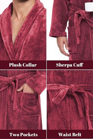 Men's Plush Fleece Robe Ultra Soft Fluffy Full Length Bathrobe Shawl Collar Winter Warm Spa Robes for Men in Saudi Arabia