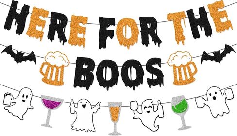 هنا من أجل لافتة Boos ديكورات حفلات الهالوين، خفافيش شبح الهالوين، موضوع مخيف، ديكور منزل مسكون، لامع أسود برتقالي، مستلزمات حفلات الهالوين الرعب in Kuwait