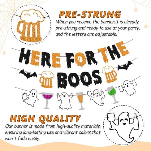 هنا من أجل لافتة Boos ديكورات حفلات الهالوين، خفافيش شبح الهالوين، موضوع مخيف، ديكور منزل مسكون، لامع أسود برتقالي، مستلزمات حفلات الهالوين الرعب in Kuwait