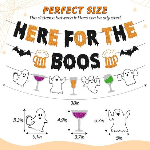 هنا من أجل لافتة Boos ديكورات حفلات الهالوين، خفافيش شبح الهالوين، موضوع مخيف، ديكور منزل مسكون، لامع أسود برتقالي، مستلزمات حفلات الهالوين الرعب in Kuwait