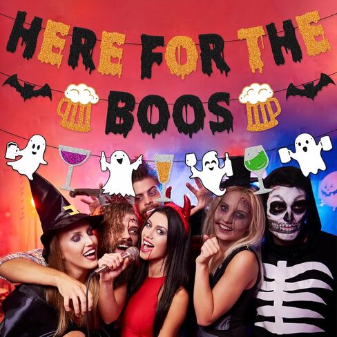 هنا من أجل لافتة Boos ديكورات حفلات الهالوين، خفافيش شبح الهالوين، موضوع مخيف، ديكور منزل مسكون، لامع أسود برتقالي، مستلزمات حفلات الهالوين الرعب in Kuwait