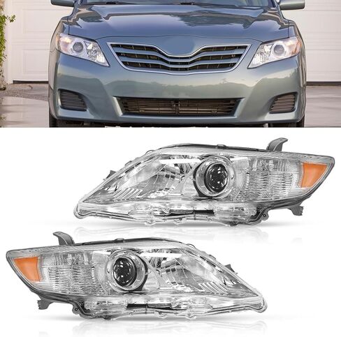 مجموعة المصابيح الأمامية متوافقة مع 2010 2011 Toyota Camry Base/SE/LE/XLE/Hybrid استبدال مباشر من الكروم زوج المصابيح الأمامية الهالوجين (جانب السائق والراكب) in Kuwait