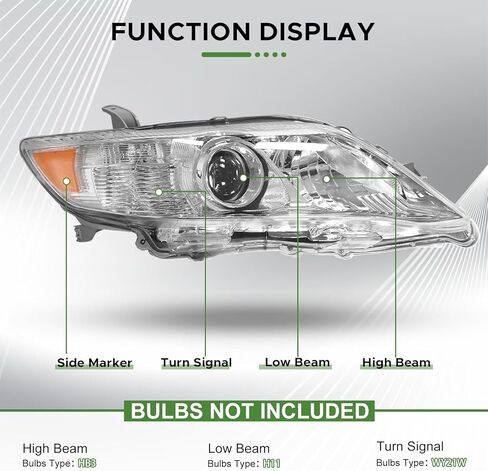 مجموعة المصابيح الأمامية متوافقة مع 2010 2011 Toyota Camry Base/SE/LE/XLE/Hybrid استبدال مباشر من الكروم زوج المصابيح الأمامية الهالوجين (جانب السائق والراكب) in Kuwait