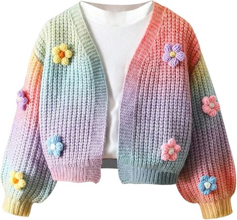 GORGLITTER Girl's 3D Floral Colorful Cardigan Sweaters Long Sleeve Knit Open Front Outwear in Saudi Arabia