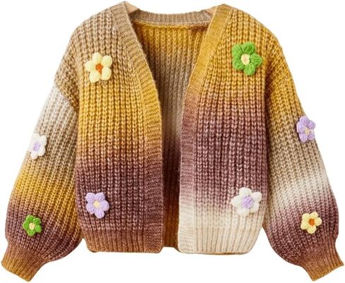 GORGLITTER Girl's 3D Floral Colorful Cardigan Sweaters Long Sleeve Knit Open Front Outwear in Saudi Arabia