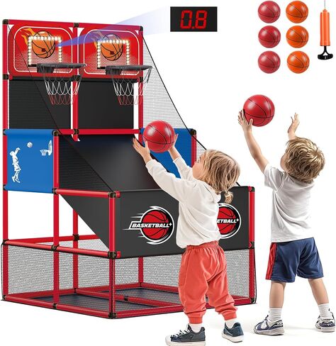 M SANMERSEN Kids Double Basketball Hoop Arcade Game Set with 6 Balls Electronic Scoreboard LED Light, Indoor & Outdoor Play, Birthday/Halloween for 3-8 Year Old Boy and Girl in Saudi Arabia
