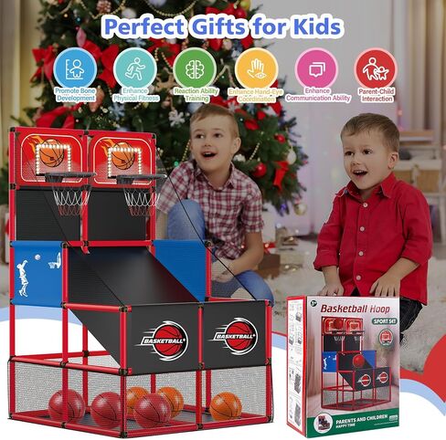 M SANMERSEN Kids Double Basketball Hoop Arcade Game Set with 6 Balls Electronic Scoreboard LED Light, Indoor & Outdoor Play, Birthday/Halloween for 3-8 Year Old Boy and Girl in Saudi Arabia