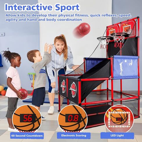 M SANMERSEN Kids Double Basketball Hoop Arcade Game Set with 6 Balls Electronic Scoreboard LED Light, Indoor & Outdoor Play, Birthday/Halloween for 3-8 Year Old Boy and Girl in Saudi Arabia