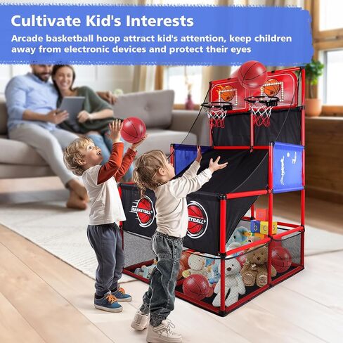 M SANMERSEN Kids Double Basketball Hoop Arcade Game Set with 6 Balls Electronic Scoreboard LED Light, Indoor & Outdoor Play, Birthday/Halloween for 3-8 Year Old Boy and Girl in Saudi Arabia