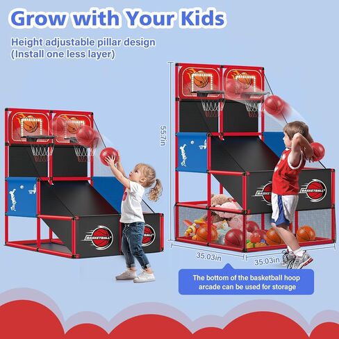 M SANMERSEN Kids Double Basketball Hoop Arcade Game Set with 6 Balls Electronic Scoreboard LED Light, Indoor & Outdoor Play, Birthday/Halloween for 3-8 Year Old Boy and Girl in Saudi Arabia