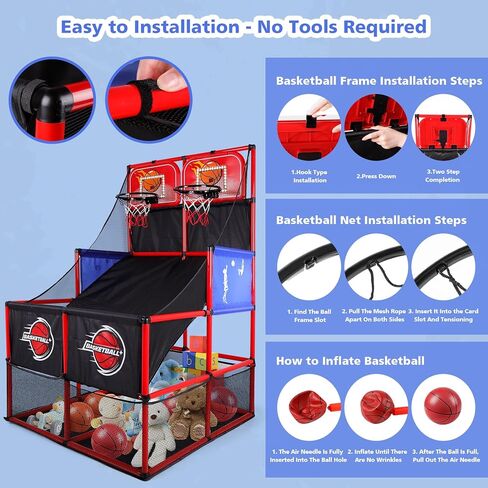 M SANMERSEN Kids Double Basketball Hoop Arcade Game Set with 6 Balls Electronic Scoreboard LED Light, Indoor & Outdoor Play, Birthday/Halloween for 3-8 Year Old Boy and Girl in Saudi Arabia