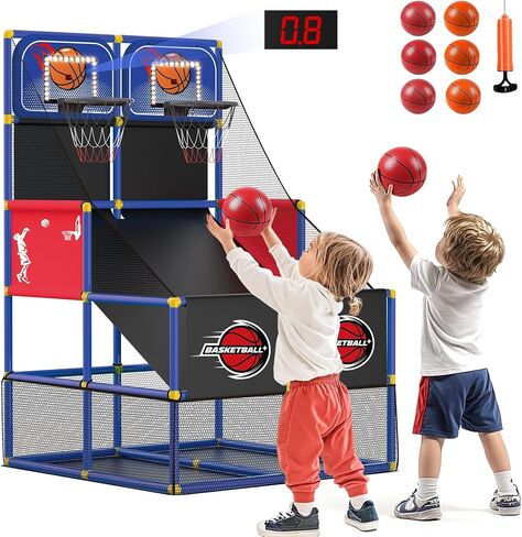 M SANMERSEN Kids Double Basketball Hoop Arcade Game Set with 6 Balls Electronic Scoreboard LED Light, Indoor & Outdoor Play, Birthday/Halloween for 3-8 Year Old Boy and Girl in Saudi Arabia