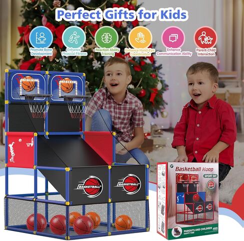 M SANMERSEN Kids Double Basketball Hoop Arcade Game Set with 6 Balls Electronic Scoreboard LED Light, Indoor & Outdoor Play, Birthday/Halloween for 3-8 Year Old Boy and Girl in Saudi Arabia