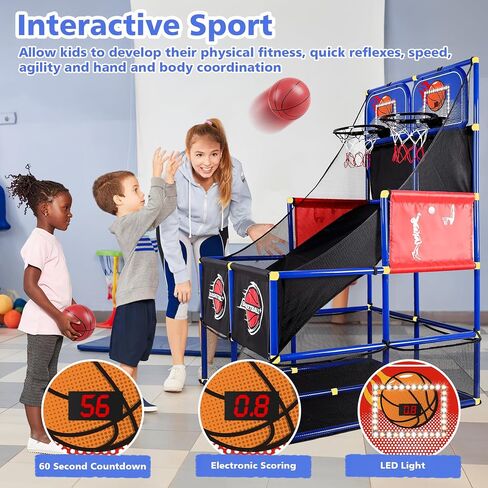 M SANMERSEN Kids Double Basketball Hoop Arcade Game Set with 6 Balls Electronic Scoreboard LED Light, Indoor & Outdoor Play, Birthday/Halloween for 3-8 Year Old Boy and Girl in Saudi Arabia