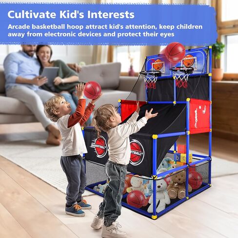 M SANMERSEN Kids Double Basketball Hoop Arcade Game Set with 6 Balls Electronic Scoreboard LED Light, Indoor & Outdoor Play, Birthday/Halloween for 3-8 Year Old Boy and Girl in Saudi Arabia