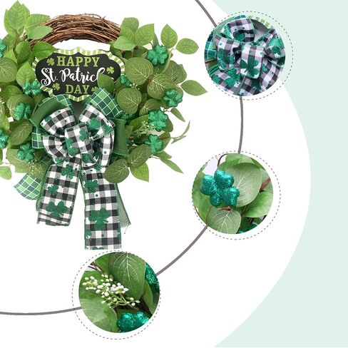 Idyllic 18 Inch ST Patrick’s Day White Roses and Green Leaves Wreath, ST Patricks Day Green Glitter Shamrock Clover Wreath for Front Door, Spring Flower Wreath for Inside and Outside in Saudi Arabia