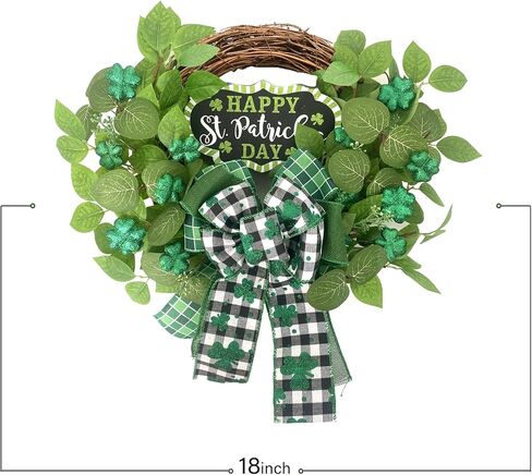 Idyllic 18 Inch ST Patrick’s Day White Roses and Green Leaves Wreath, ST Patricks Day Green Glitter Shamrock Clover Wreath for Front Door, Spring Flower Wreath for Inside and Outside in Saudi Arabia