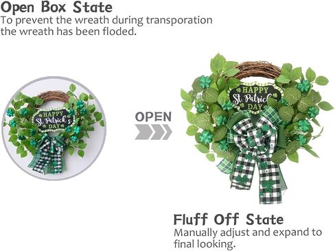 Idyllic 18 Inch ST Patrick’s Day White Roses and Green Leaves Wreath, ST Patricks Day Green Glitter Shamrock Clover Wreath for Front Door, Spring Flower Wreath for Inside and Outside in Saudi Arabia