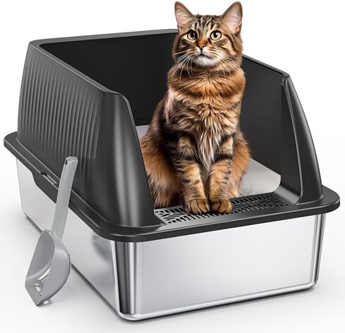 Petterm Stainless Steel Litter Box XXL Cat Litter Box with Lid Extra Large Cappuccino Enclosed Metal Litter Pan with High-Sided and Scoop, Rust-Resistant & Odor-Control, Easy Cleaning for Large Cats in Kuwait